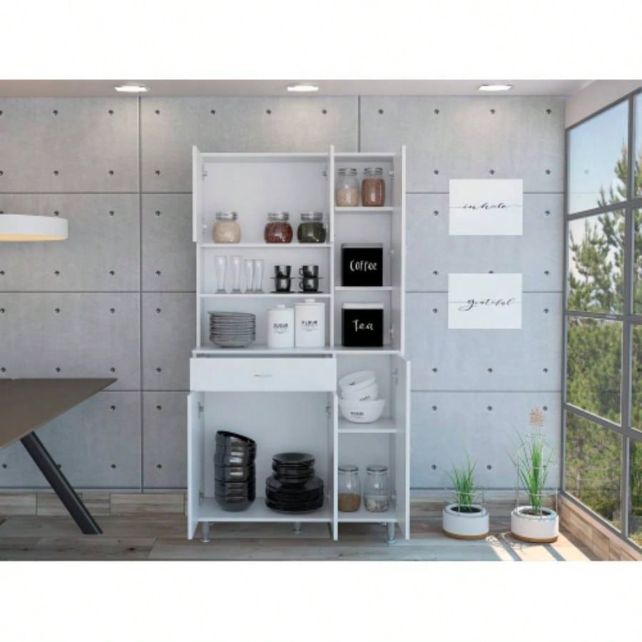 Venice 90 Pantry Cabinet, Multiple Cabinets, One Drawer, Two Open Shelves