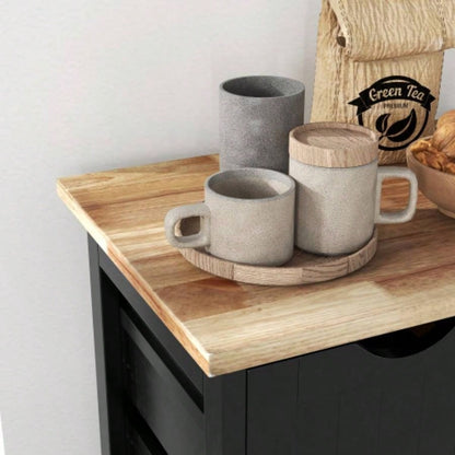 HOMCOM Rolling Kitchen Island Cart, Bar Serving Cart, Compact Trolley on Wheels with Wood Top, Shelves Drawers Home Dining Area, Black