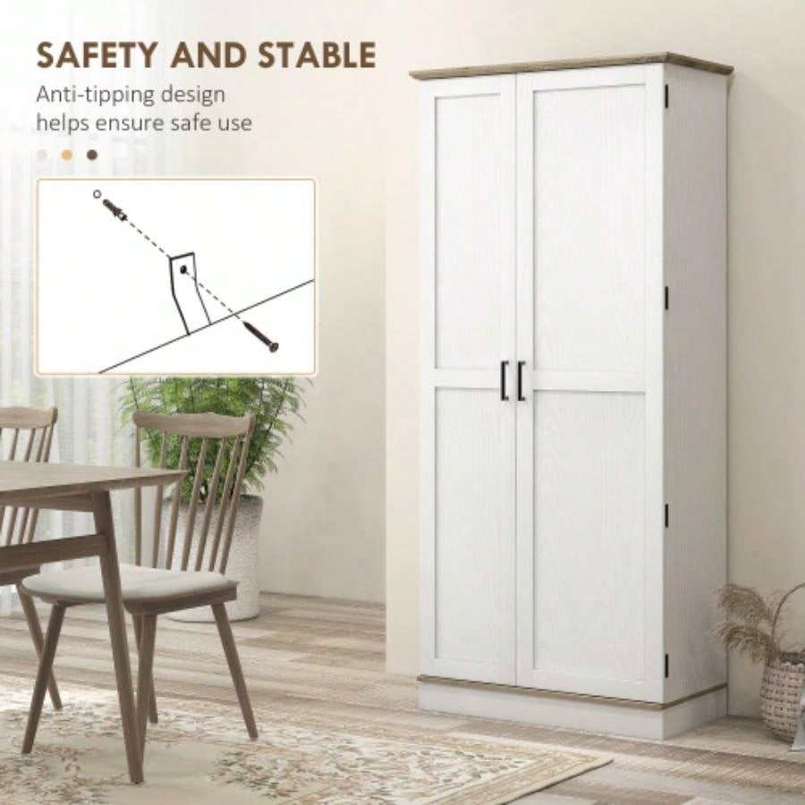 HOMCOM 70 Tall Kitchen Pantry Cabinet, Modern Storage Cabinet with 6 Spice Racks and Adjustable Shelves, Freestanding Cupboard Living Room, Dining Room, White