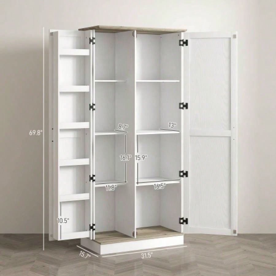 HOMCOM 70 Tall Kitchen Pantry Cabinet, Modern Storage Cabinet with 6 Spice Racks and Adjustable Shelves, Freestanding Cupboard Living Room, Dining Room, White