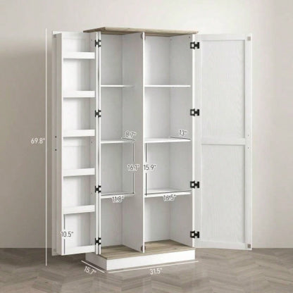 HOMCOM 70 Tall Kitchen Pantry Cabinet, Modern Storage Cabinet with 6 Spice Racks and Adjustable Shelves, Freestanding Cupboard Living Room, Dining Room, White