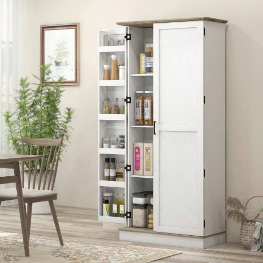 HOMCOM 70 Tall Kitchen Pantry Cabinet, Modern Storage Cabinet with 6 Spice Racks and Adjustable Shelves, Freestanding Cupboard Living Room, Dining Room, White