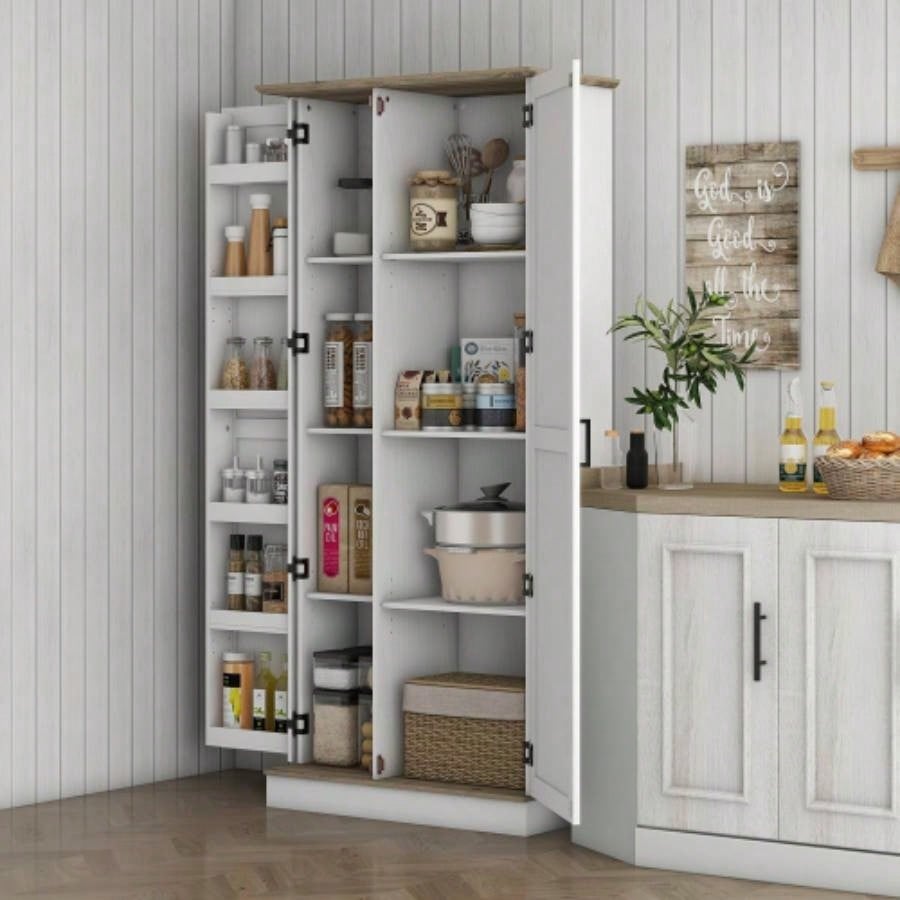 HOMCOM 70 Tall Kitchen Pantry Cabinet, Modern Storage Cabinet with 6 Spice Racks and Adjustable Shelves, Freestanding Cupboard Living Room, Dining Room, White