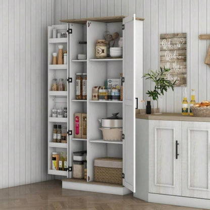 HOMCOM 70 Tall Kitchen Pantry Cabinet, Modern Storage Cabinet with 6 Spice Racks and Adjustable Shelves, Freestanding Cupboard Living Room, Dining Room, White