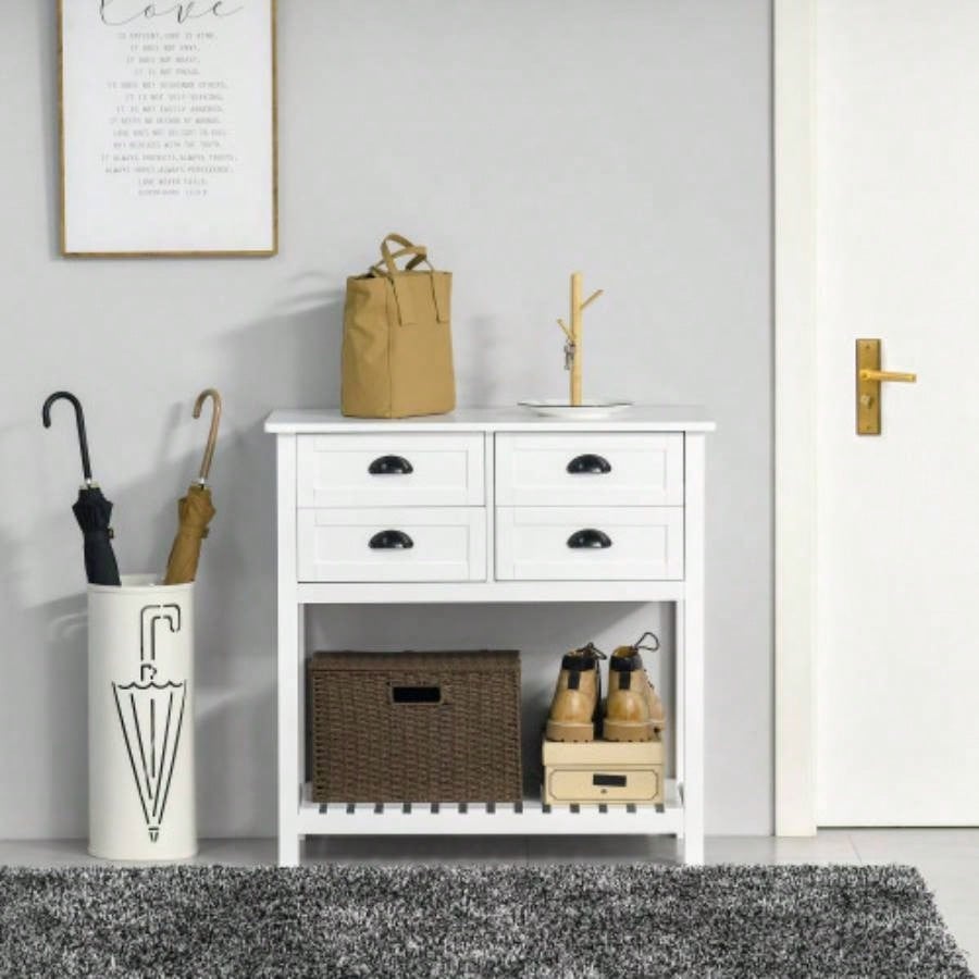 HOMCOM Coffee Bar Cabinet, Sideboard Buffet Cabinet, Kitchen Cabinet with 4 Drawers and Slatted Bottom Shelf Kitchen, Living Room, White