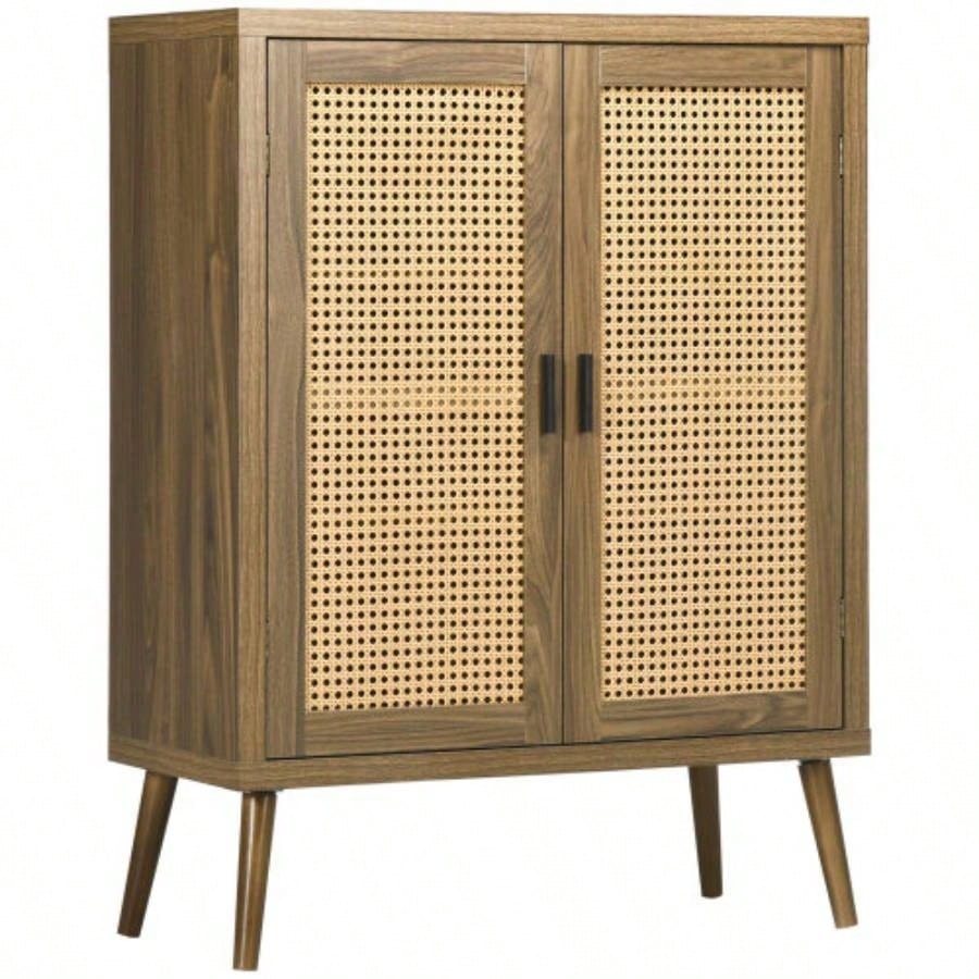 HOMCOM Sideboard Buffet Cabinet with Rattan Doors, Brown
