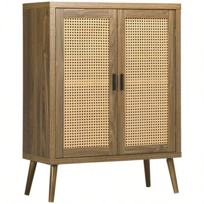 HOMCOM Sideboard Buffet Cabinet with Rattan Doors, Brown