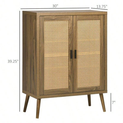 HOMCOM Sideboard Buffet Cabinet with Rattan Doors, Brown