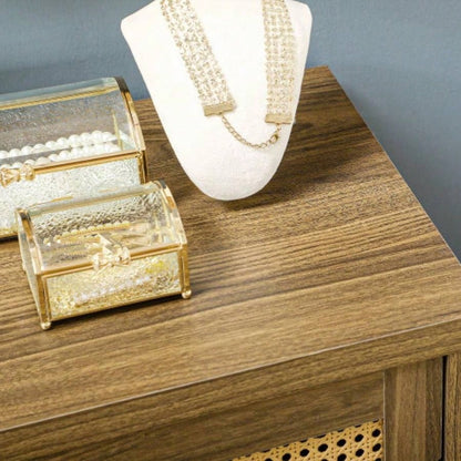 HOMCOM Sideboard Buffet Cabinet with Rattan Doors, Brown