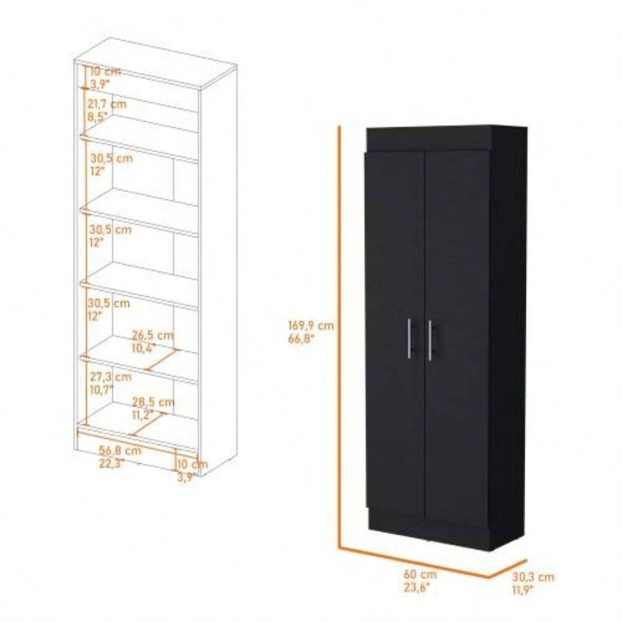 Black 5 - Shelf Storage Pantry Cabinet