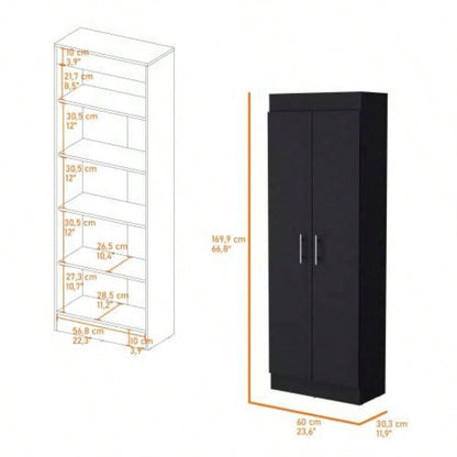 Black 5 - Shelf Storage Pantry Cabinet