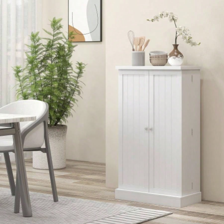 HOMCOM 41 Kitchen Pantry Storage Cabinet, Freestanding Kitchen Cabinet with 12 Door Shelves, Double Doors, 5 - tier Shelving and Adjustable Shelves, Painted White