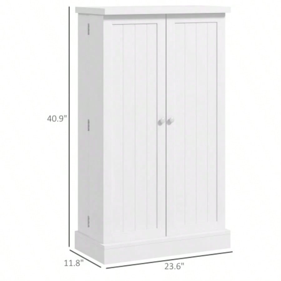 HOMCOM 41 Kitchen Pantry Storage Cabinet, Freestanding Kitchen Cabinet with 12 Door Shelves, Double Doors, 5 - tier Shelving and Adjustable Shelves, Painted White