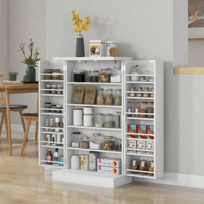 HOMCOM 41 Kitchen Pantry Storage Cabinet, Freestanding Kitchen Cabinet with 12 Door Shelves, Double Doors, 5 - tier Shelving and Adjustable Shelves, Painted White