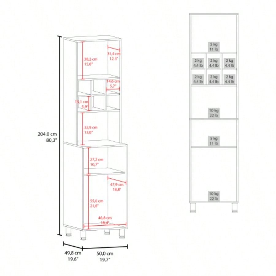 Rock Kitchen Pantry with Pneumatic Door, Open Storage, and Bottom Cabinet, White.