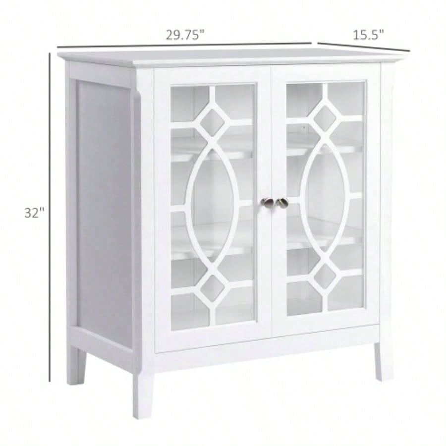 HOMCOM Sideboard Buffet Cabinet, Kitchen Storage Cabinet, Double Glass Door Accent Cabinet with Adjustable Shelves, White
