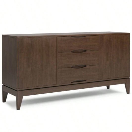 Harper Solid Hardwood Sideboard Buffet in Walnut Brown