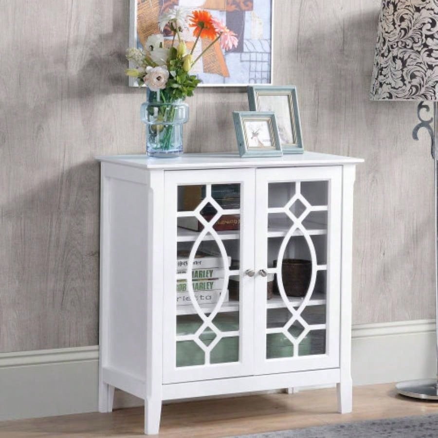 HOMCOM Sideboard Buffet Cabinet, Kitchen Storage Cabinet, Double Glass Door Accent Cabinet with Adjustable Shelves, White