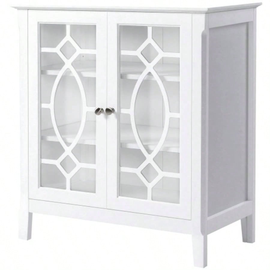 HOMCOM Sideboard Buffet Cabinet, Kitchen Storage Cabinet, Double Glass Door Accent Cabinet with Adjustable Shelves, White