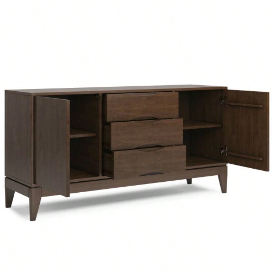 Harper Solid Hardwood Sideboard Buffet in Walnut Brown