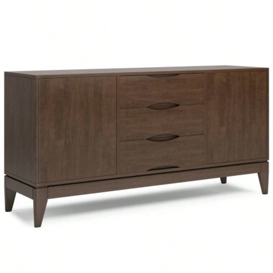 Harper Solid Hardwood Sideboard Buffet in Walnut Brown