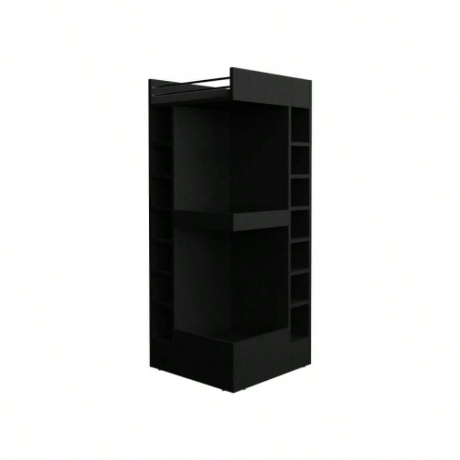 Lyman 46 Tall 3 - Tier Corner Bar Cabinet with Fourteen Wine Bottle Cubbies, Living Room, Liquor Cabinet, Storage Cabinet Black