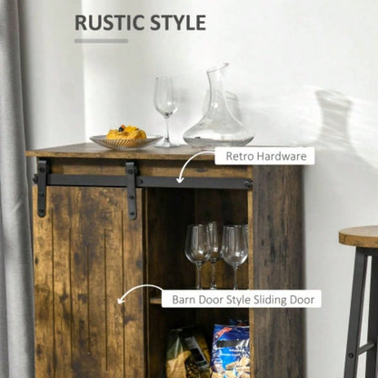 HOMCOM Industrial Wine Cabinet, Sideboard Storage Cabinet, Serving Bar Buffet with Sliding Barn Door and 6 - Bottle Wine Rack, Brown