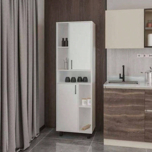 White Kitchen Pantry with Open Storage and 2 Doors