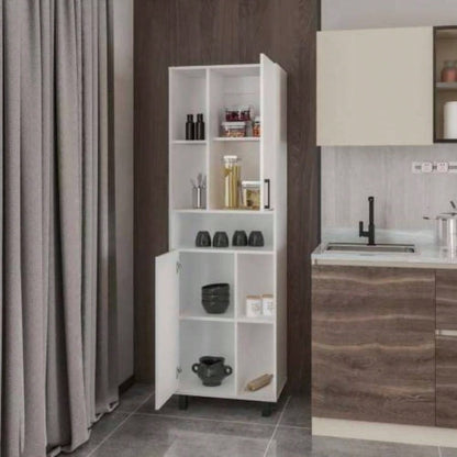 White Kitchen Pantry with Open Storage and 2 Doors
