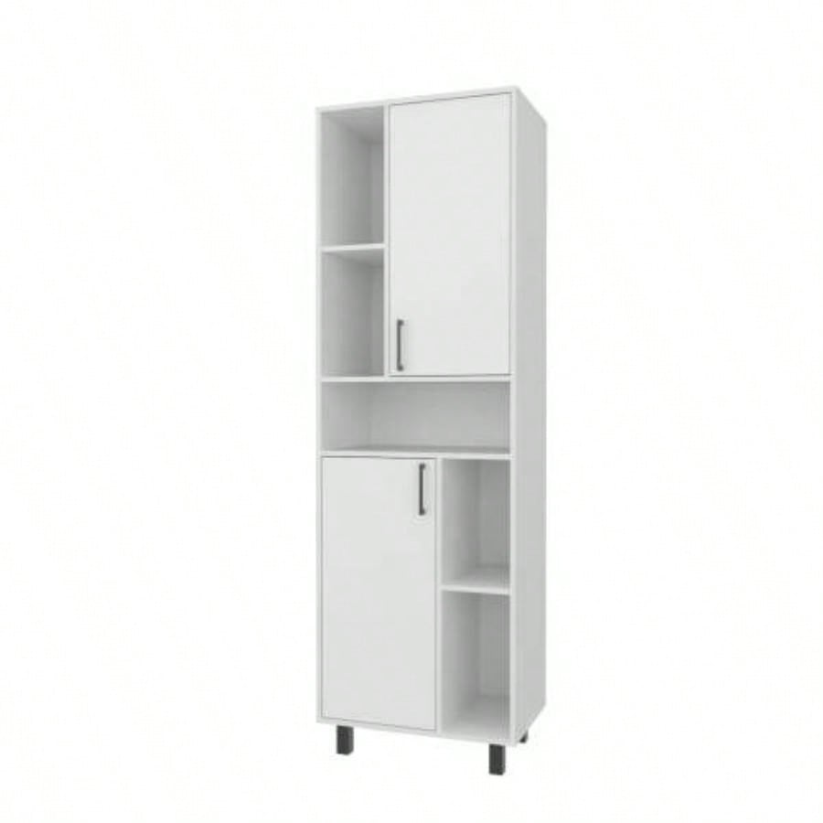 White Kitchen Pantry with Open Storage and 2 Doors