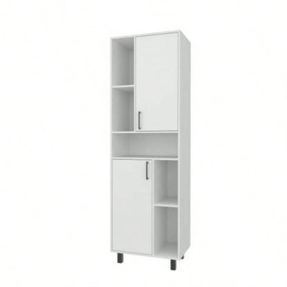 White Kitchen Pantry with Open Storage and 2 Doors