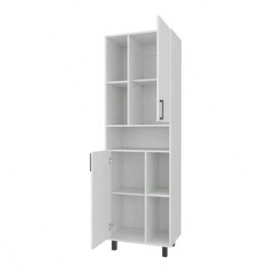 White Kitchen Pantry with Open Storage and 2 Doors