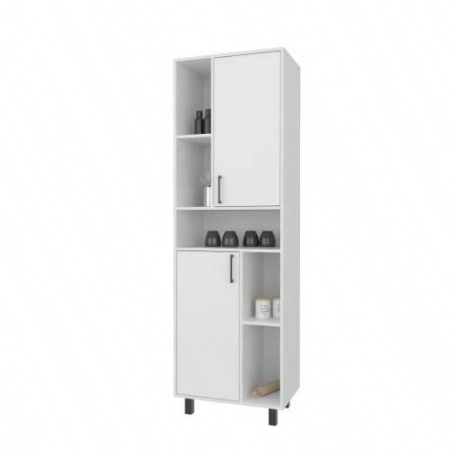 White Kitchen Pantry with Open Storage and 2 Doors