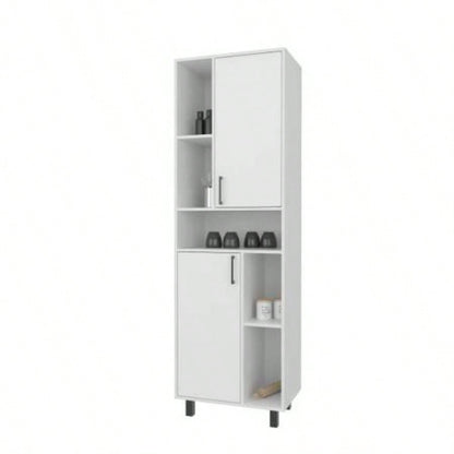 White Kitchen Pantry with Open Storage and 2 Doors
