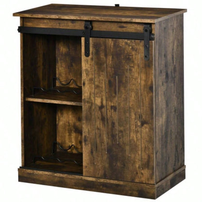 HOMCOM Industrial Wine Cabinet, Sideboard Storage Cabinet, Serving Bar Buffet with Sliding Barn Door and 6 - Bottle Wine Rack, Brown