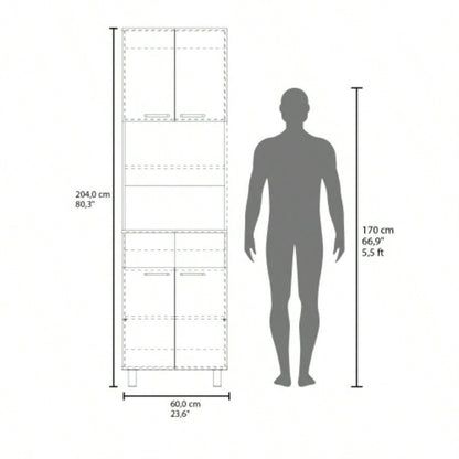 FM FURNITURE Bullhead City Kitchen Pantry with Open Storage and 4 Doors, White Oak and Wengue