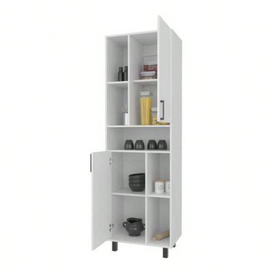 White Kitchen Pantry with Open Storage and 2 Doors
