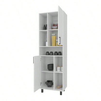 White Kitchen Pantry with Open Storage and 2 Doors
