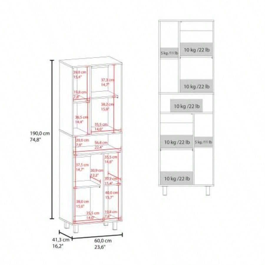 White Kitchen Pantry with Open Storage and 2 Doors