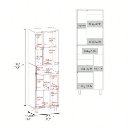 White Kitchen Pantry with Open Storage and 2 Doors