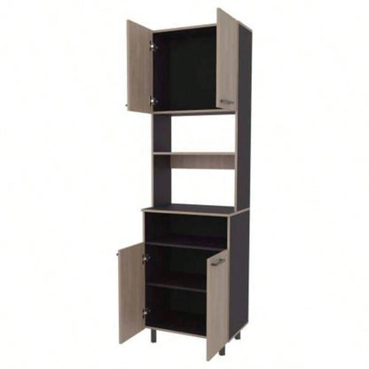White Oak and Wengue Kitchen Pantry with Open Storage and 4 Doors