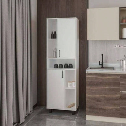 White Kitchen Pantry with Open Storage and 2 Doors