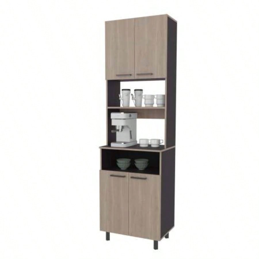 White Oak and Wengue Kitchen Pantry with Open Storage and 4 Doors