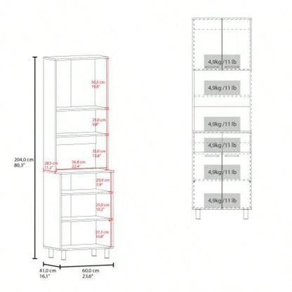 White Oak and Wengue Kitchen Pantry with Open Storage and 4 Doors