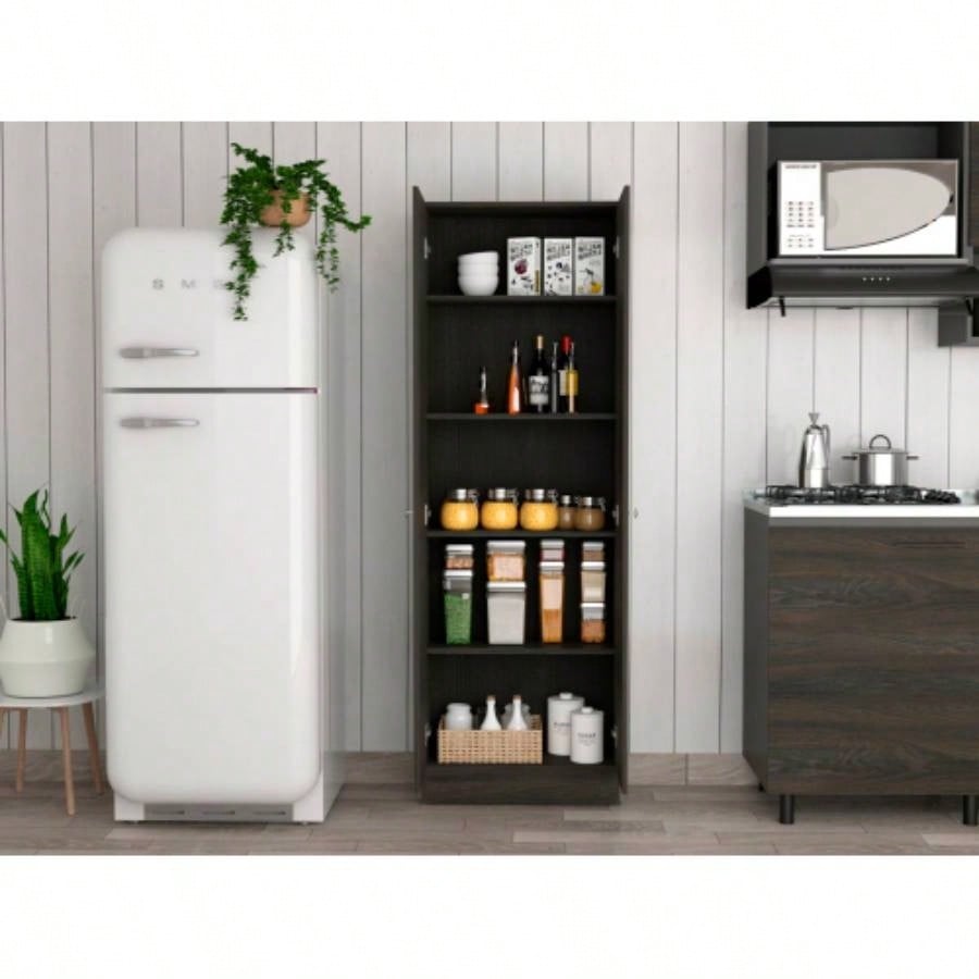 Buxton Rectangle 2 - Door Storage Tall Cabinet Carbon Espresso and Black Wengue