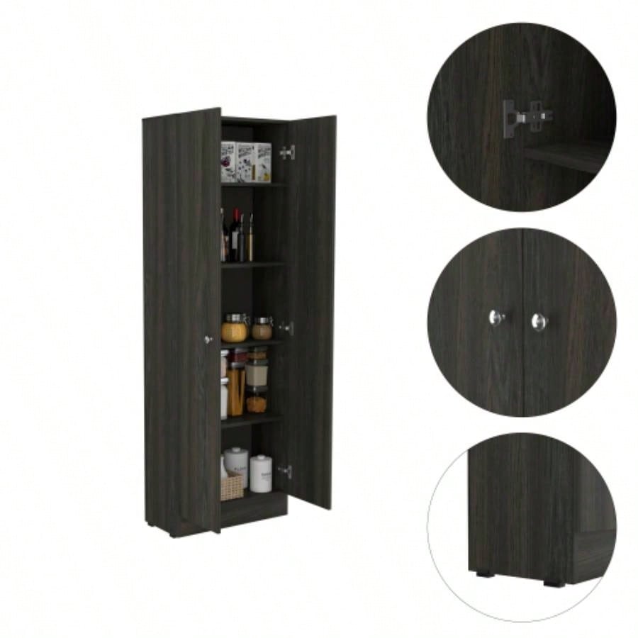 Buxton Rectangle 2 - Door Storage Tall Cabinet Carbon Espresso and Black Wengue