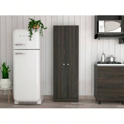 Buxton Rectangle 2 - Door Storage Tall Cabinet Carbon Espresso and Black Wengue