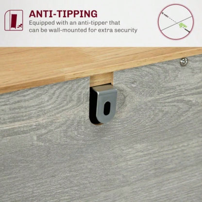 HOMCOM Sideboard with Solid Wood Countertop, Modern Kitchen Storage Cabinet, Coffee Bar Cabinet with 3 Drawers, Doors and Adjustable Shelf, Distressed Light Gray