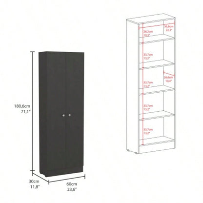 Multistorage Pantry Cabinet, Five Shelves, Double Door Cabinet - Black