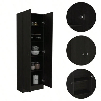 Multistorage Pantry Cabinet, Five Shelves, Double Door Cabinet - Black
